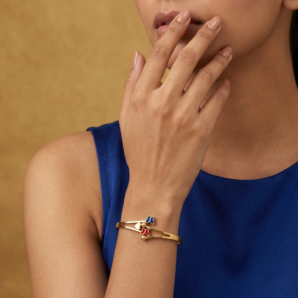 Twin Butterfly Enamel Bangle – 18K Gold Plated