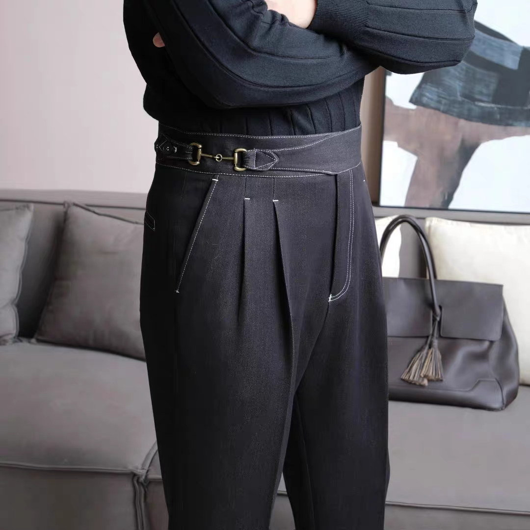 Vintage Side Buckle Adjustable Waist Double-Pleated Gurkha Pant