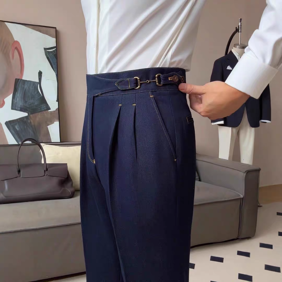 Vintage Side Buckle Adjustable Waist Double-Pleated Gurkha Pant