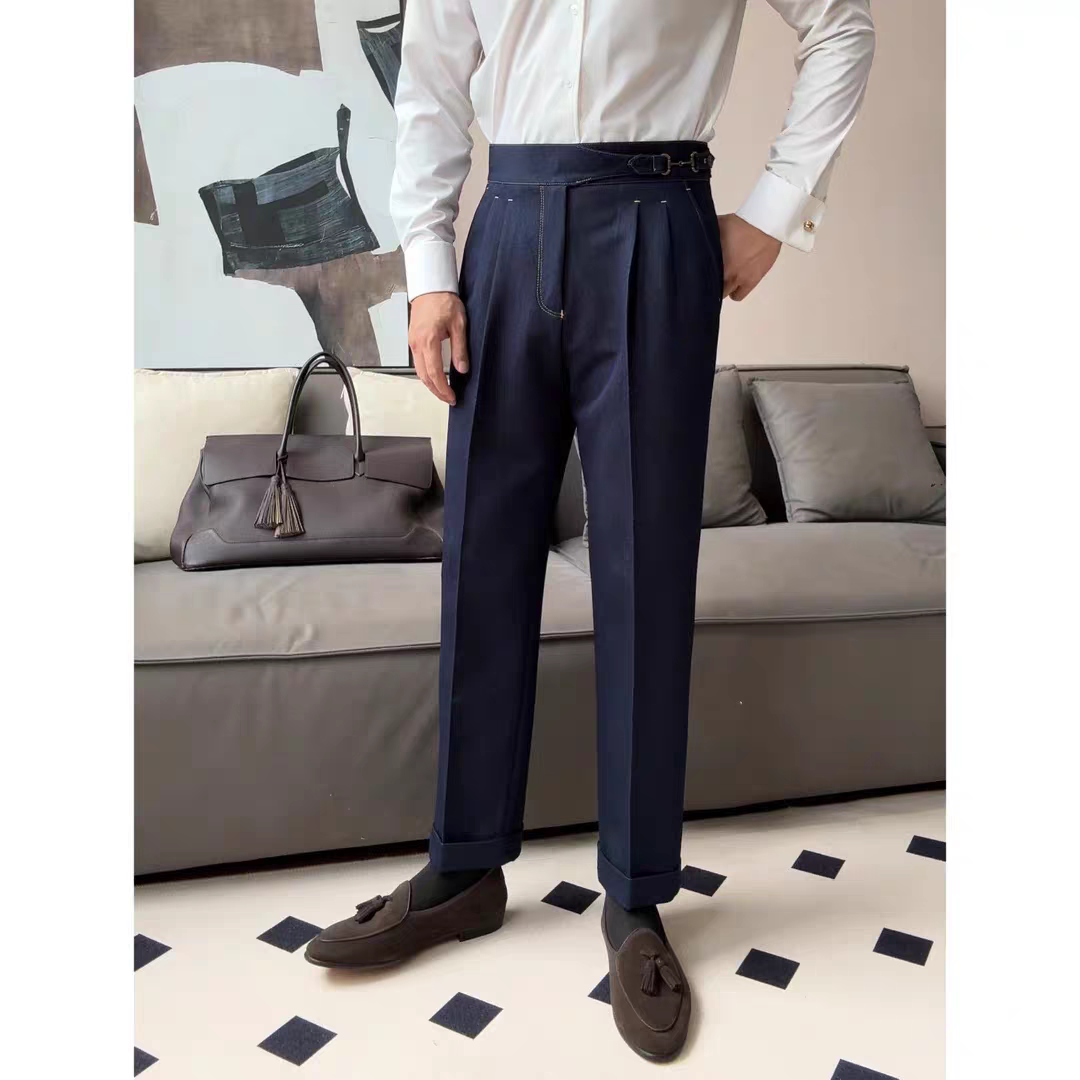 Vintage Side Buckle Adjustable Waist Double-Pleated Gurkha Pant