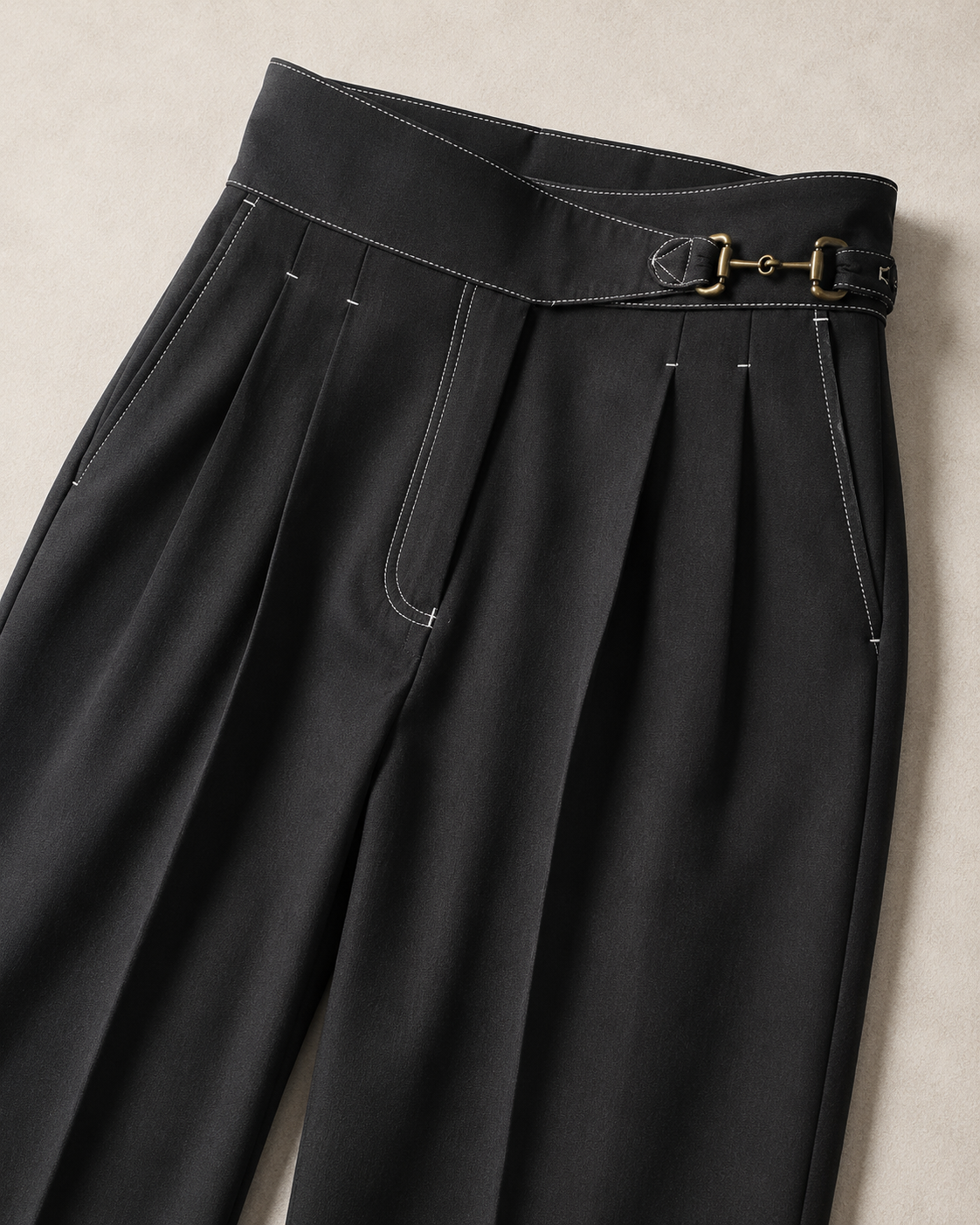 Vintage Side Buckle Adjustable Waist Double-Pleated Gurkha Pant