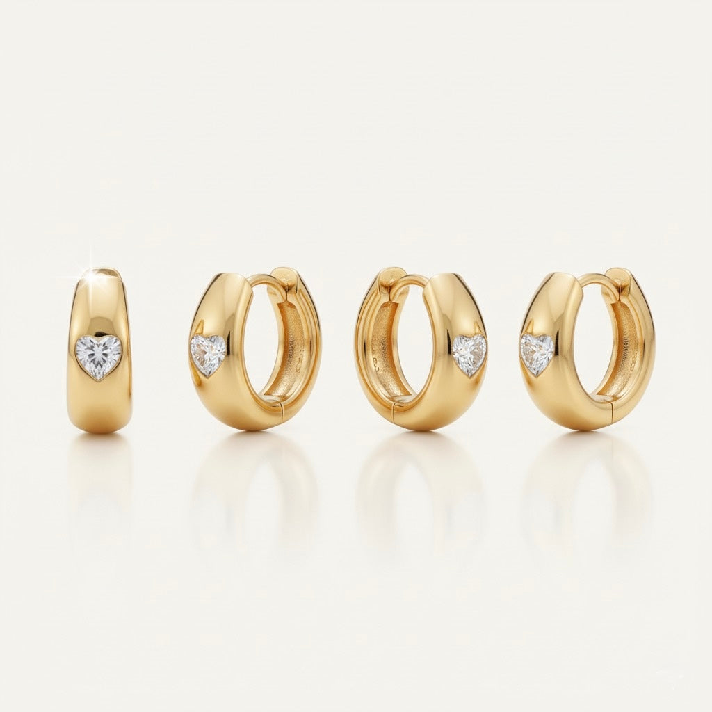 Amour Heart Huggie Hoops – 18K Gold Plated