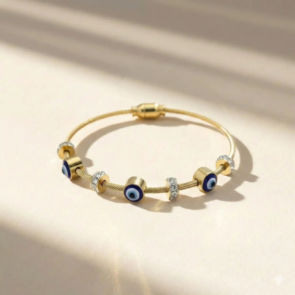 Evil Eye Cable Bangle – 18K Gold Plated