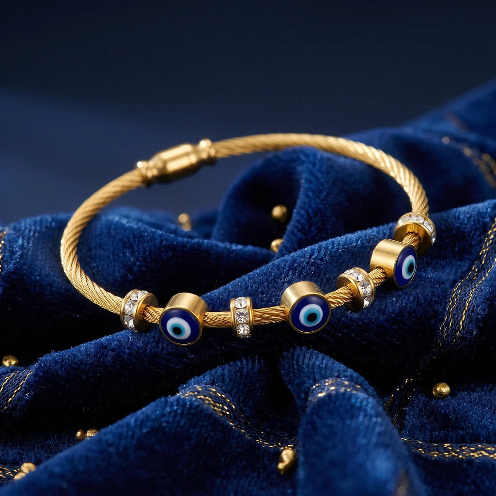 Evil Eye Cable Bangle – 18K Gold Plated