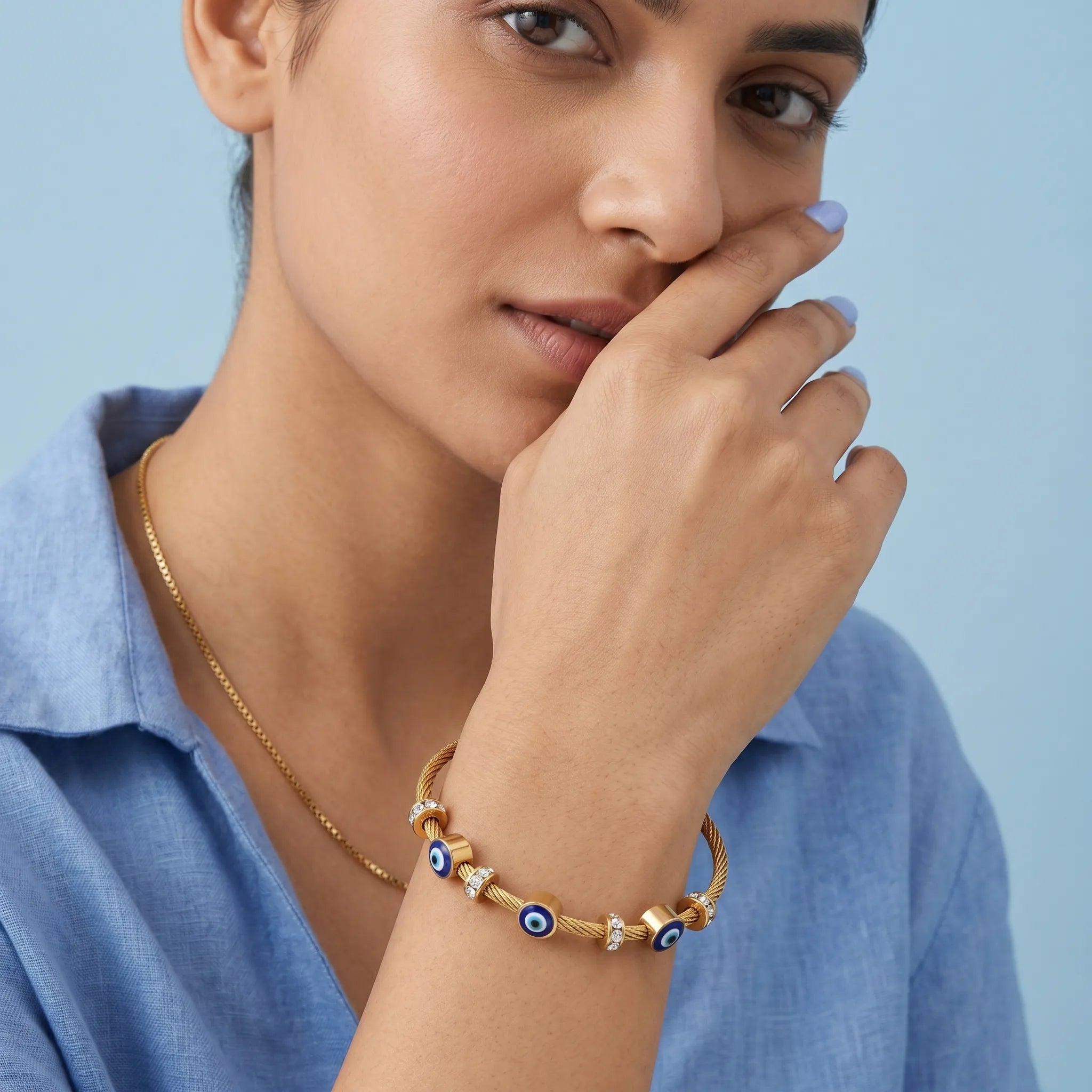 Evil Eye Cable Bangle – 18K Gold Plated