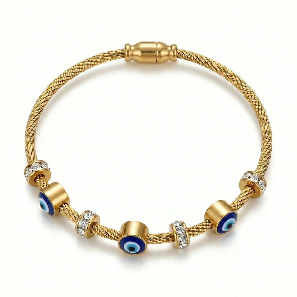 Evil Eye Cable Bangle – 18K Gold Plated