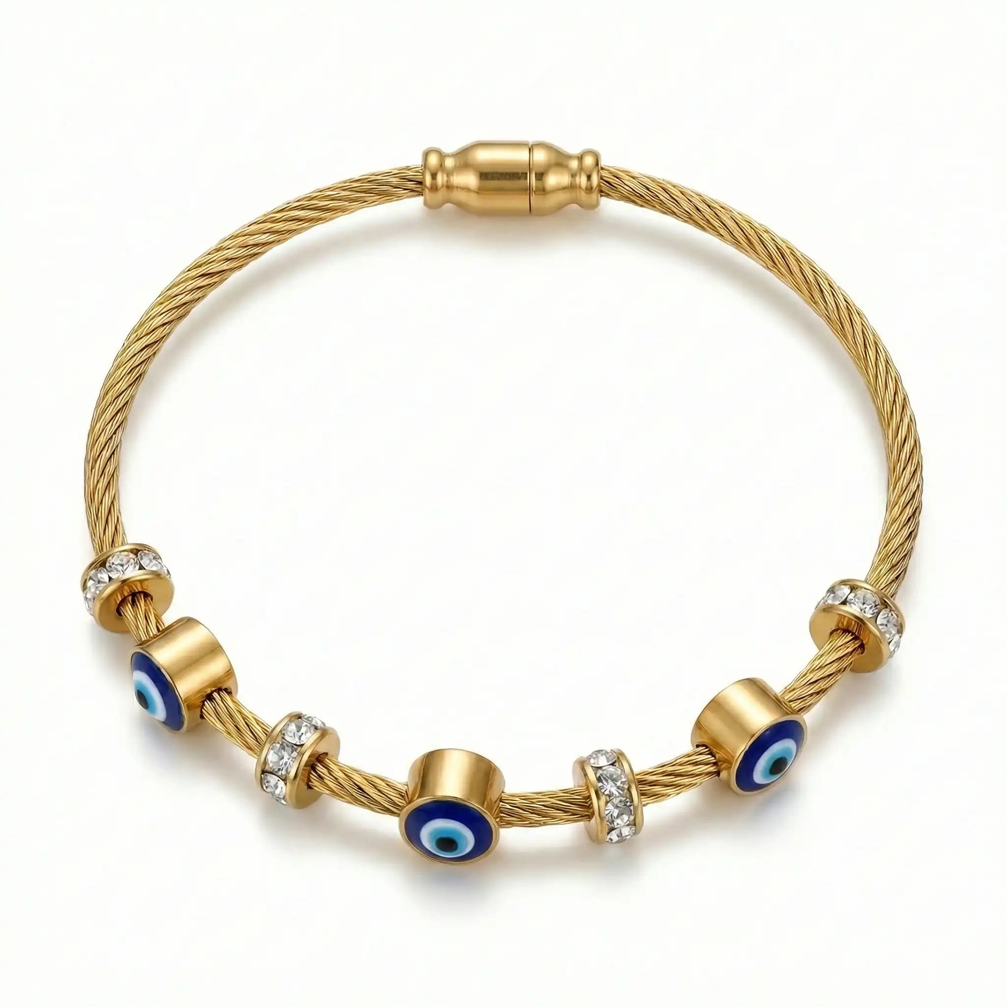 Evil Eye Cable Bangle – 18K Gold Plated