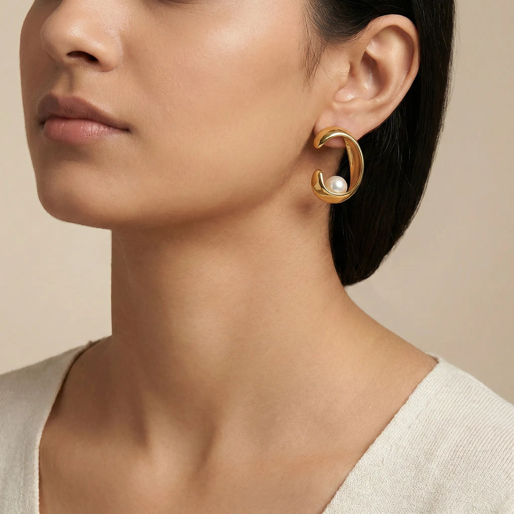 Aurelia Pearl Hoops – 18K Gold Plated