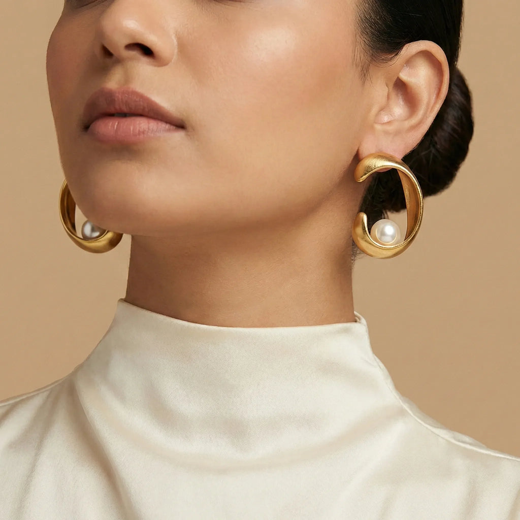 Aurelia Pearl Hoops – 18K Gold Plated