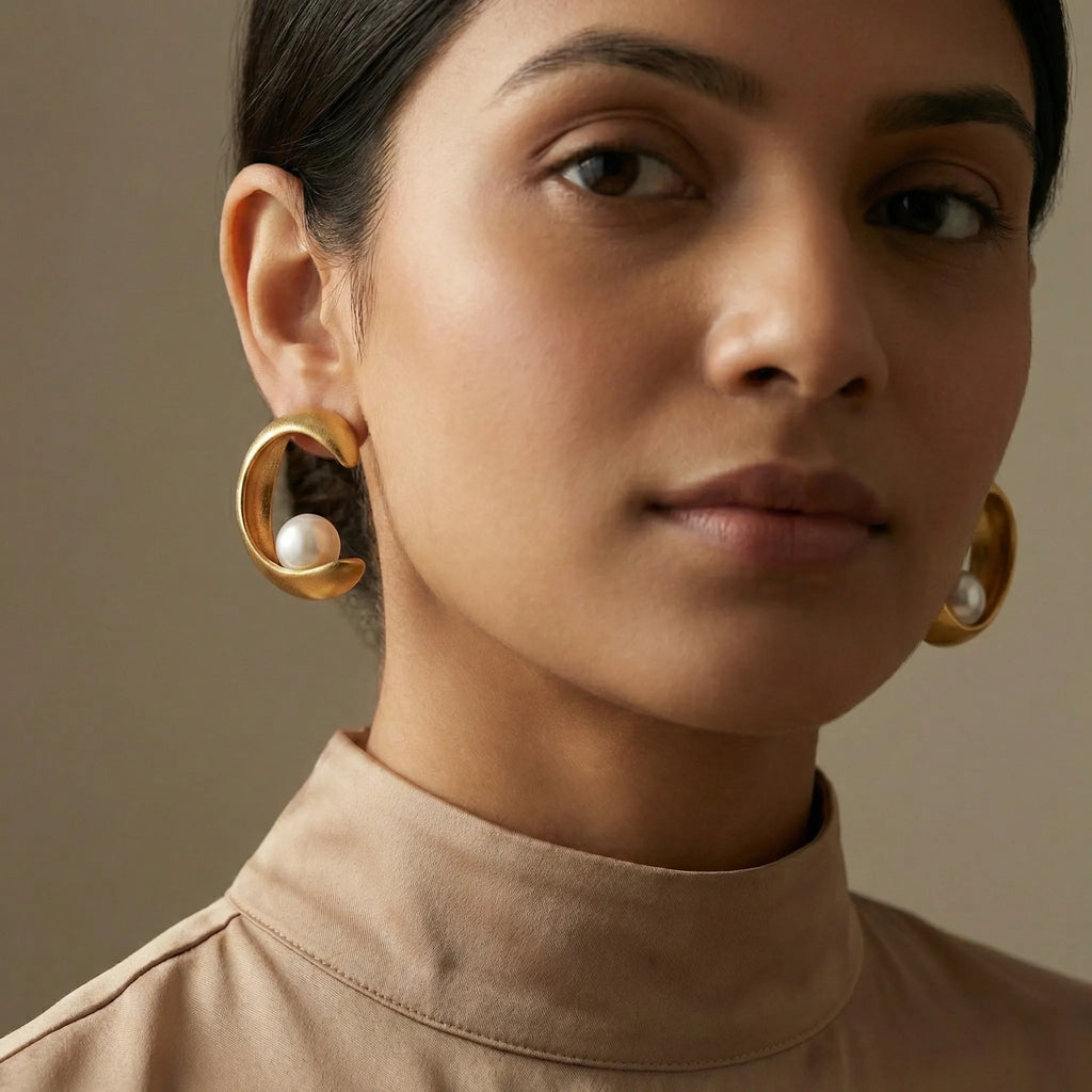 Aurelia Pearl Hoops – 18K Gold Plated
