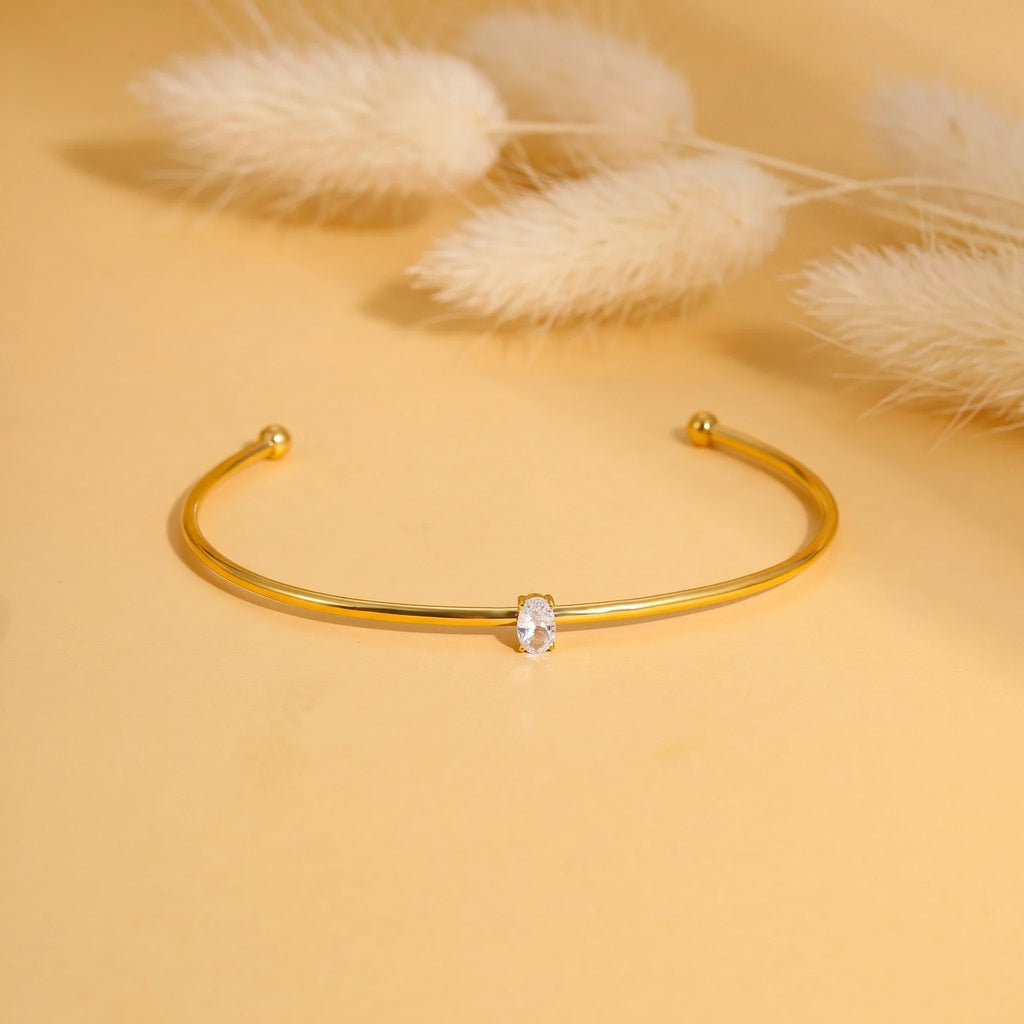 Crystal Ball-End Open Cuff Bangle – 18K PVD Gold Plated