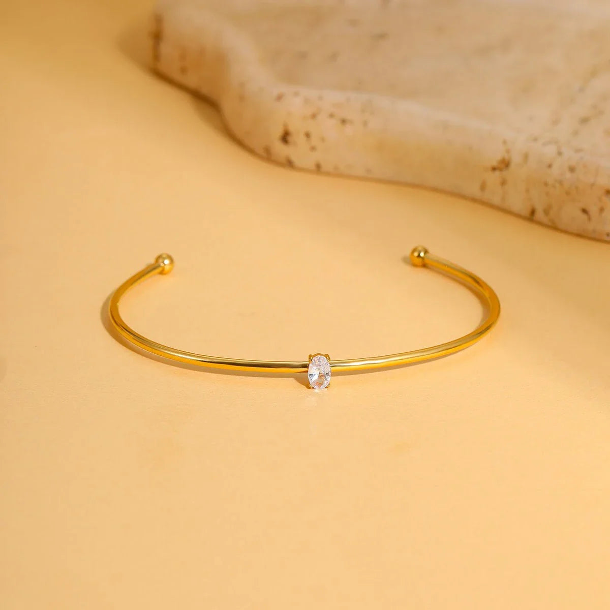 Crystal Ball-End Open Cuff Bangle – 18K PVD Gold Plated
