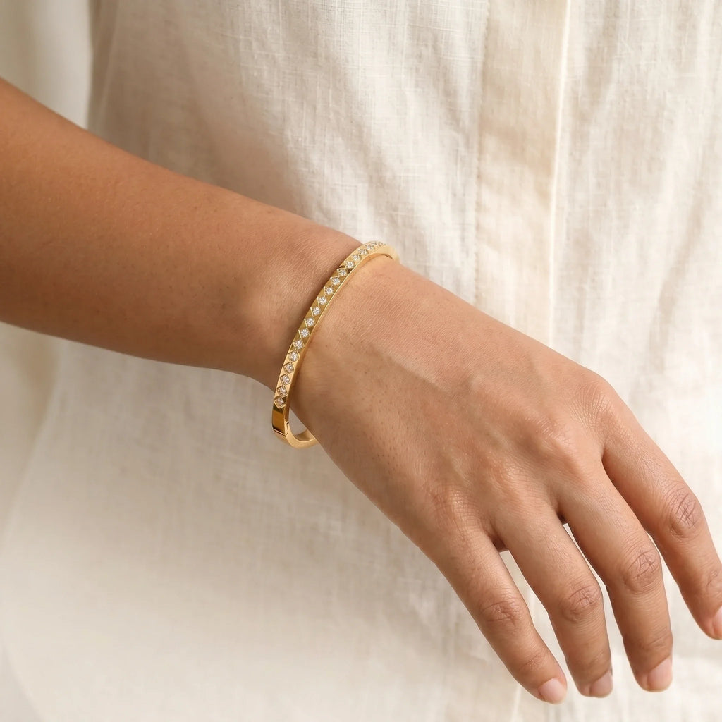 Diamond Lattice Crystal Bangle Bracelet – 18K PVD Gold Plated