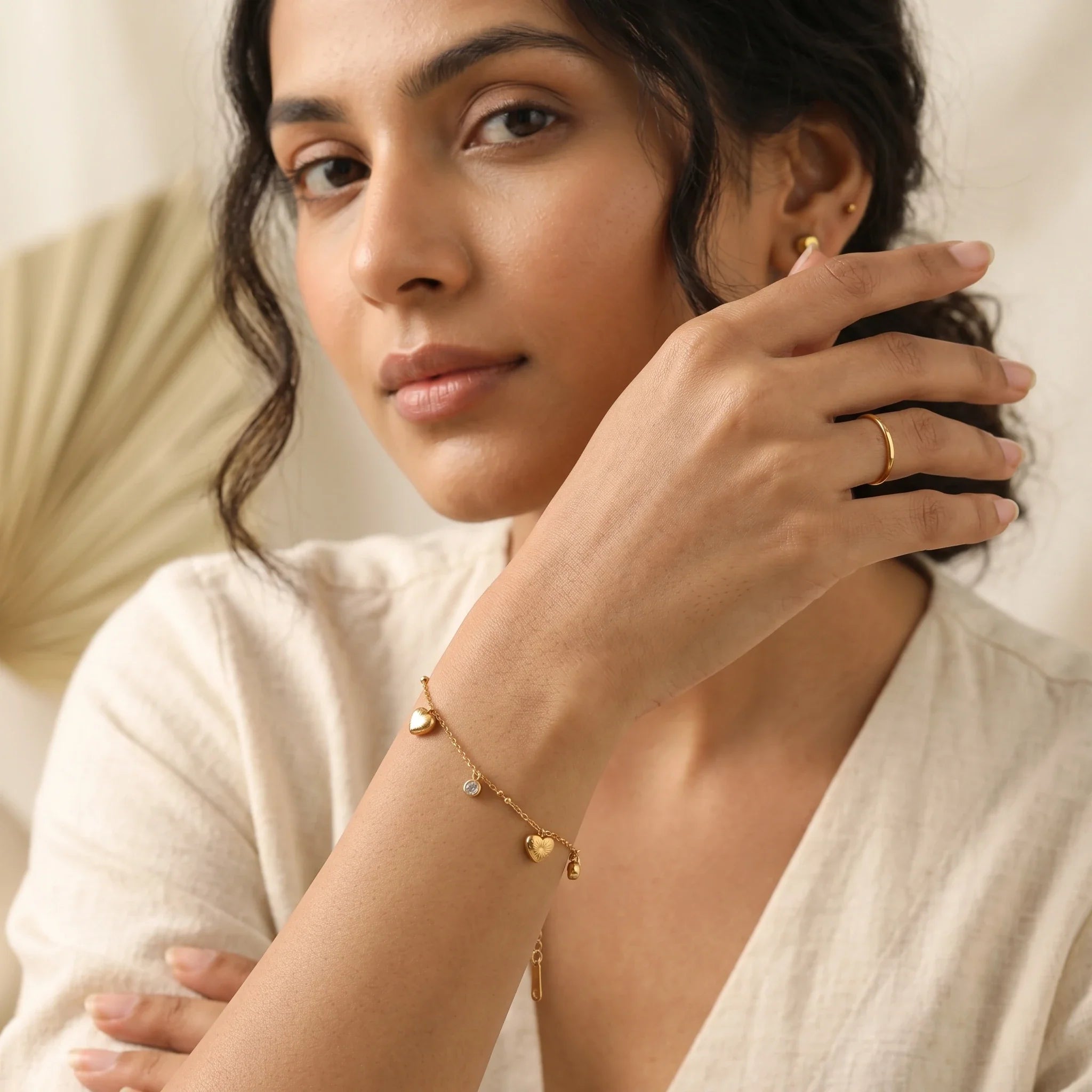 Gold Heart Charm Crystal  Bracelet – 18K PVD Gold Plated