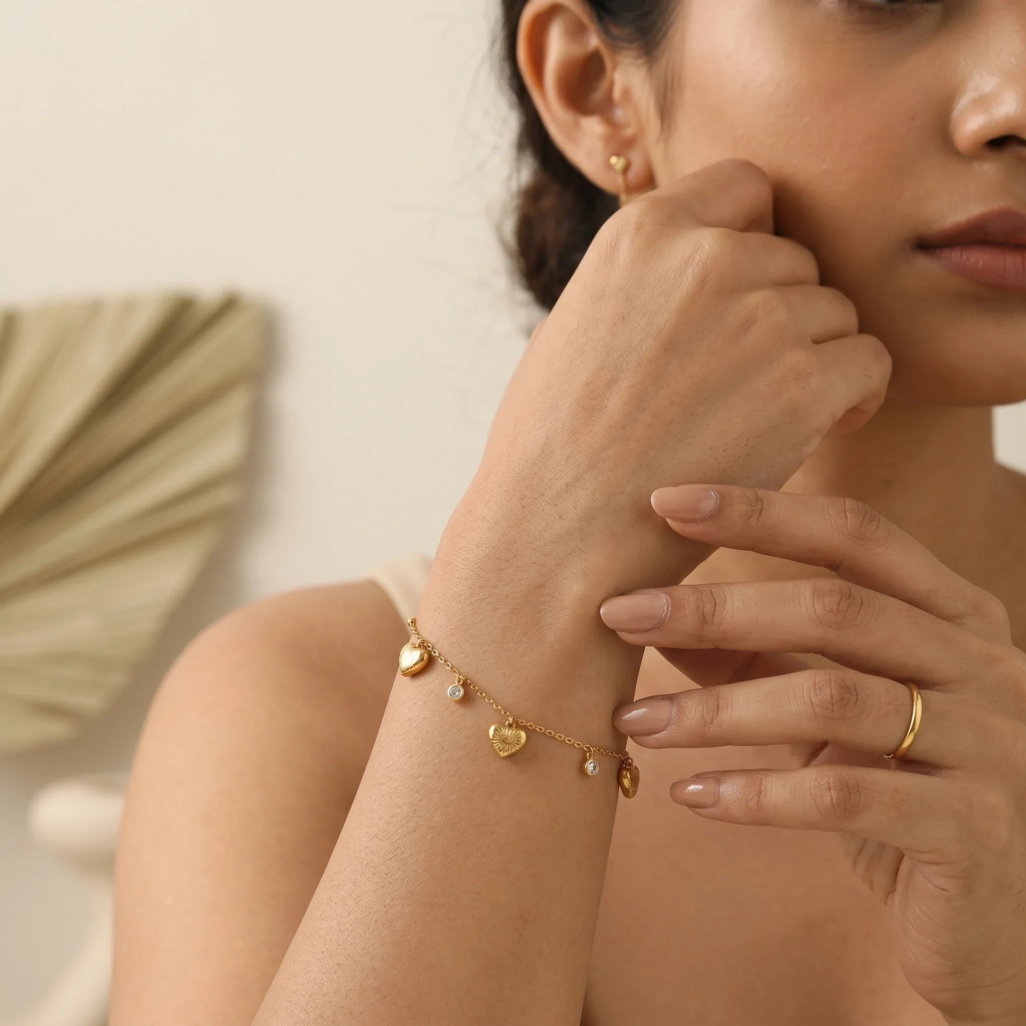 Gold Heart Charm Crystal  Bracelet – 18K PVD Gold Plated