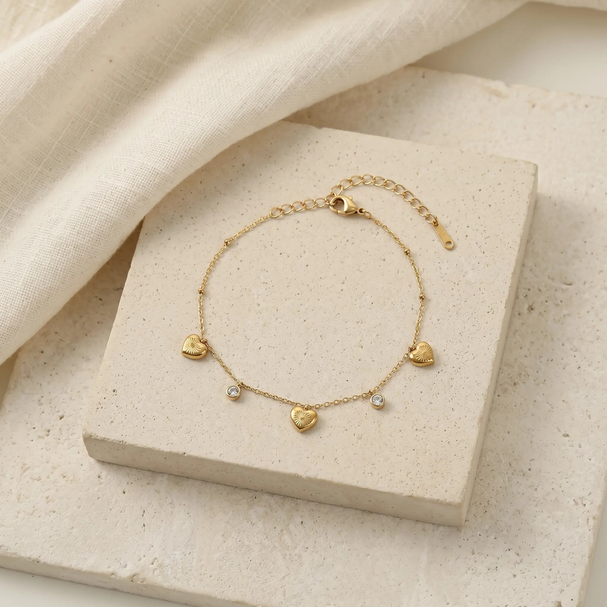 Gold Heart Charm Crystal  Bracelet – 18K PVD Gold Plated