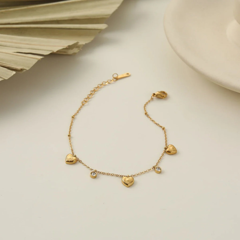 Gold Heart Charm Crystal  Bracelet – 18K PVD Gold Plated