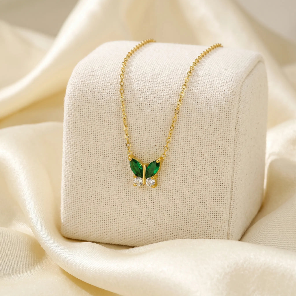 Green Butterfly Pendant Necklace – 18K PVD Gold Plated