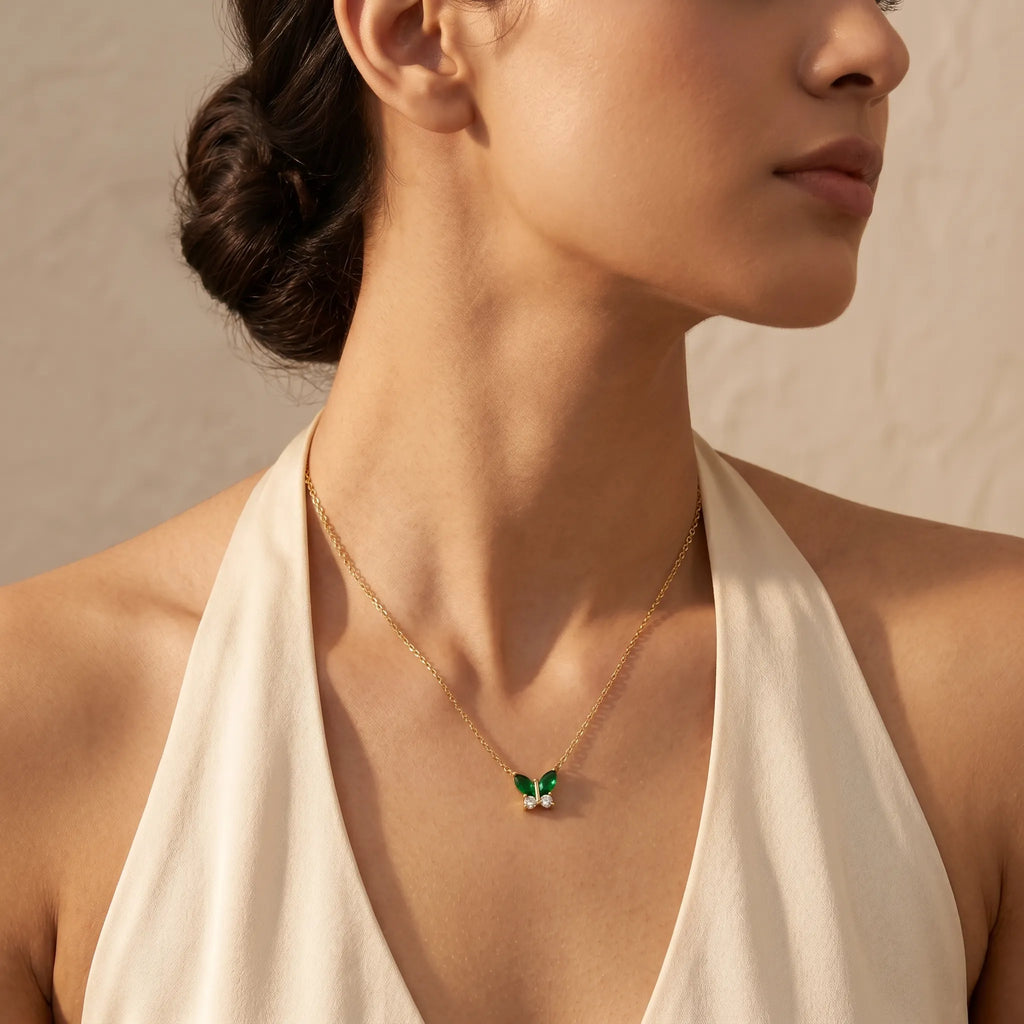 Green Butterfly Pendant Necklace – 18K PVD Gold Plated