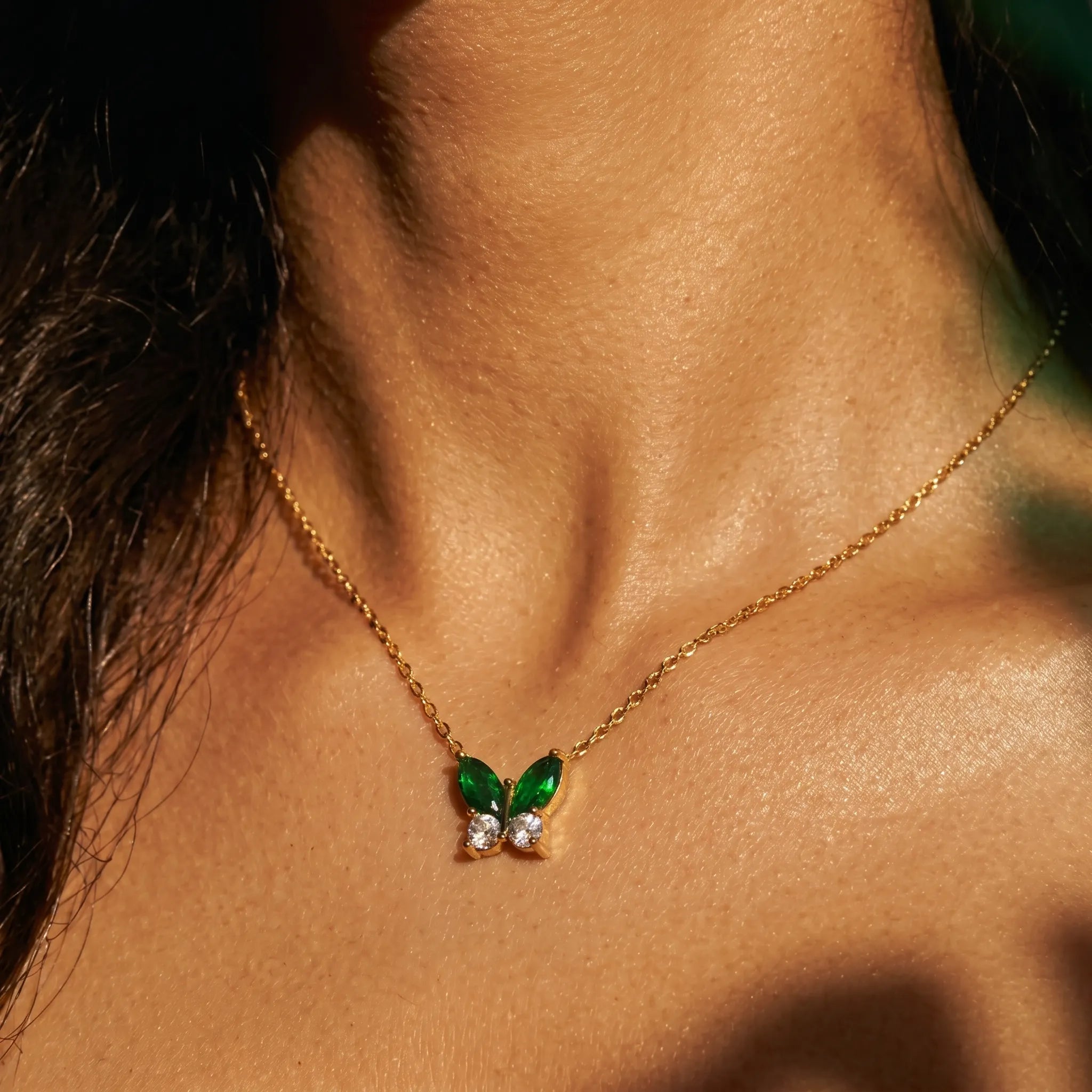 Green Butterfly Pendant Necklace – 18K PVD Gold Plated