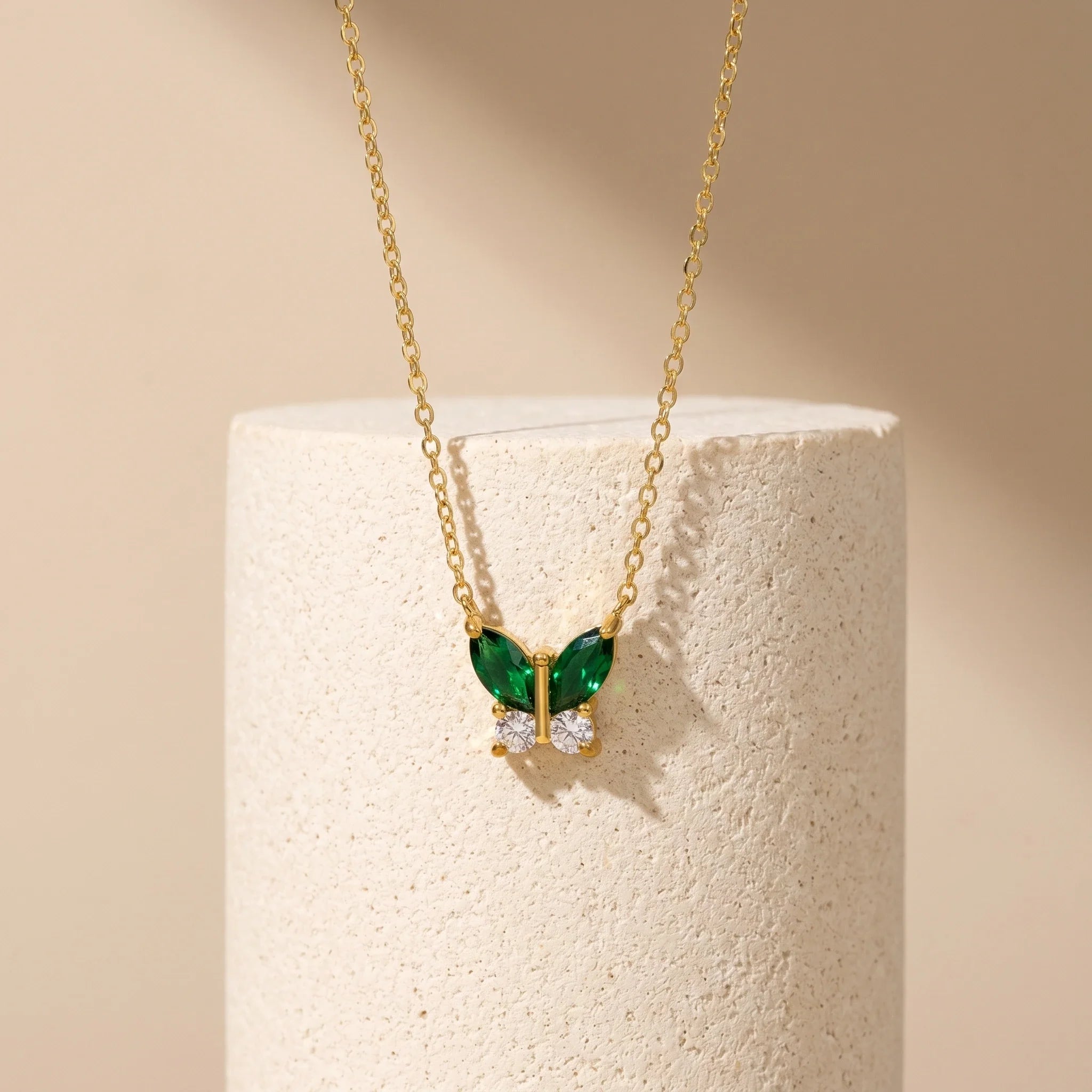 Green Butterfly Pendant Necklace – 18K PVD Gold Plated
