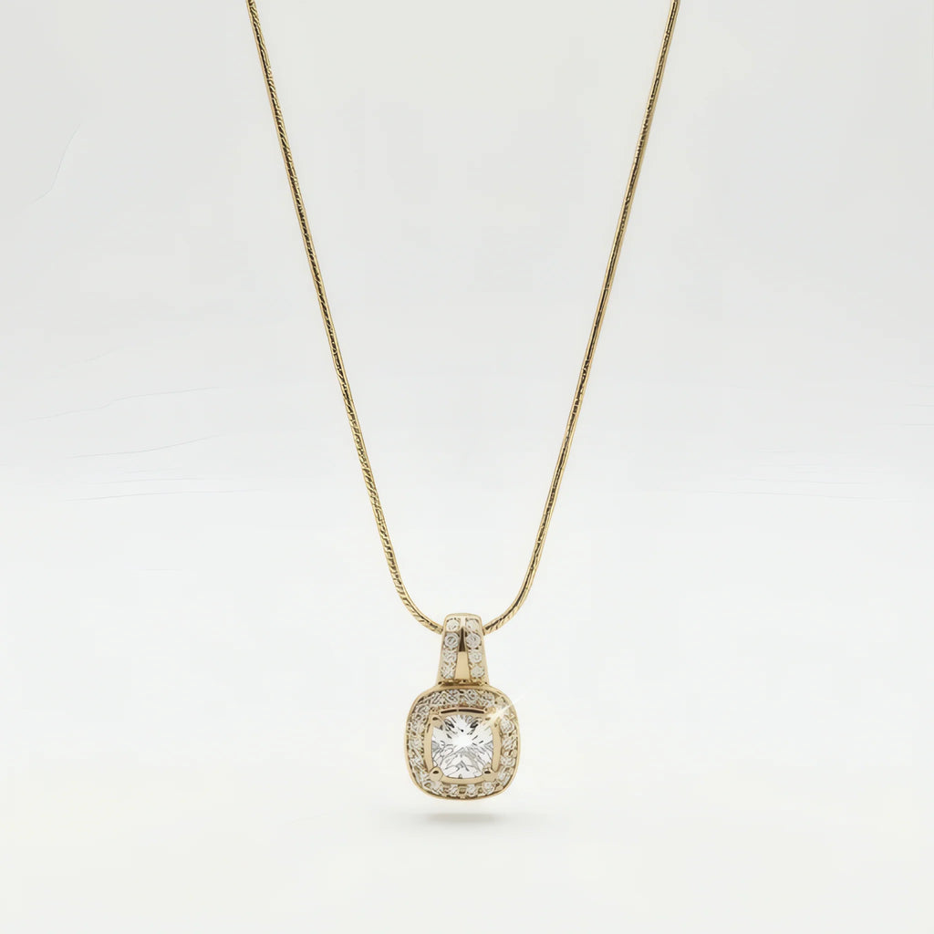 Cushion Halo Necklace – 18K Gold Plated