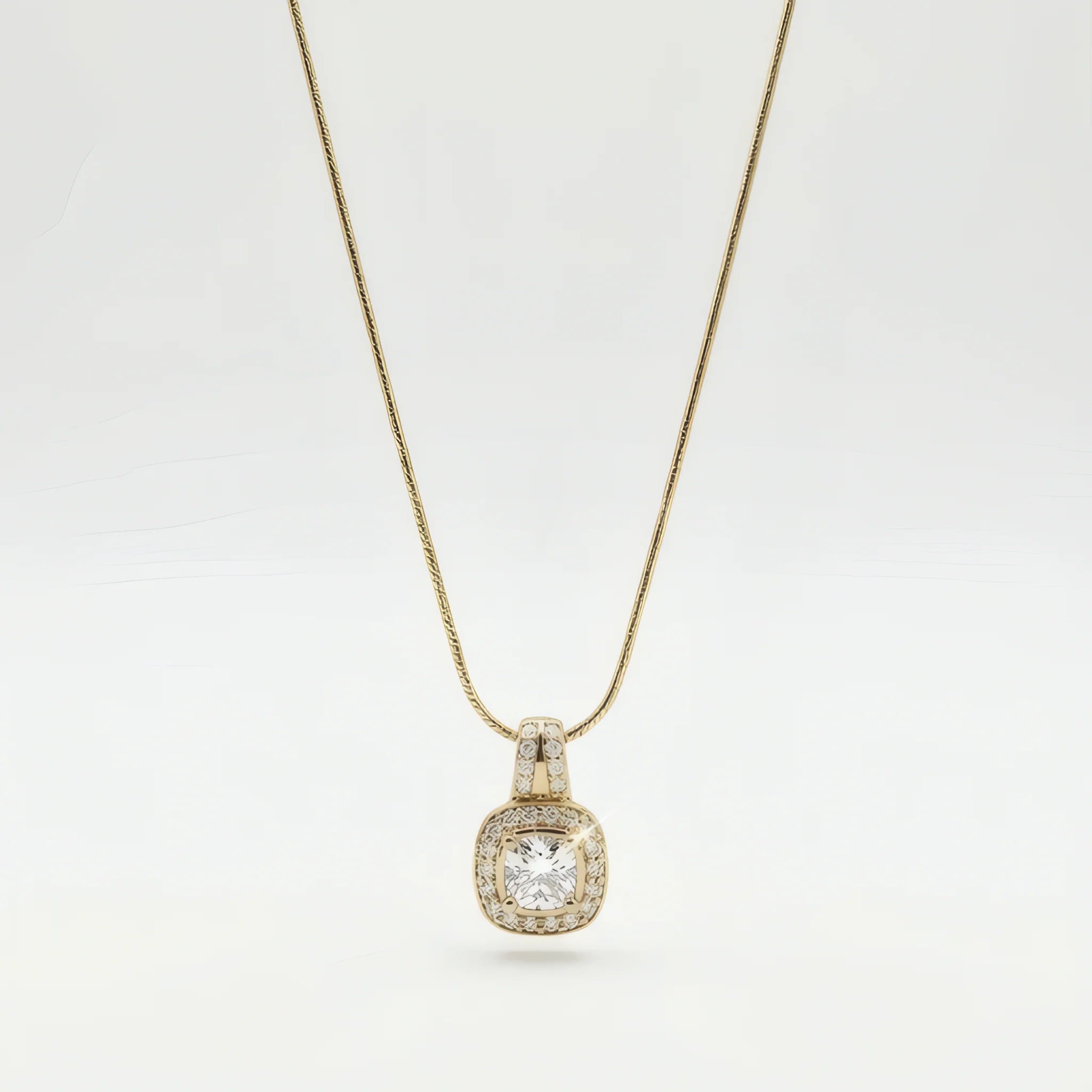 Cushion Halo Necklace – 18K Gold Plated
