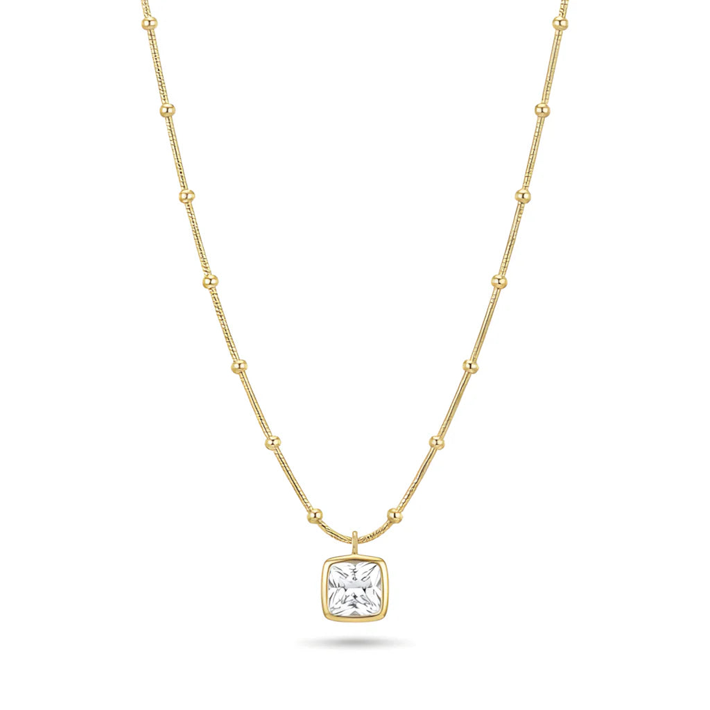Square Crystal Necklace – 18K Gold Plated