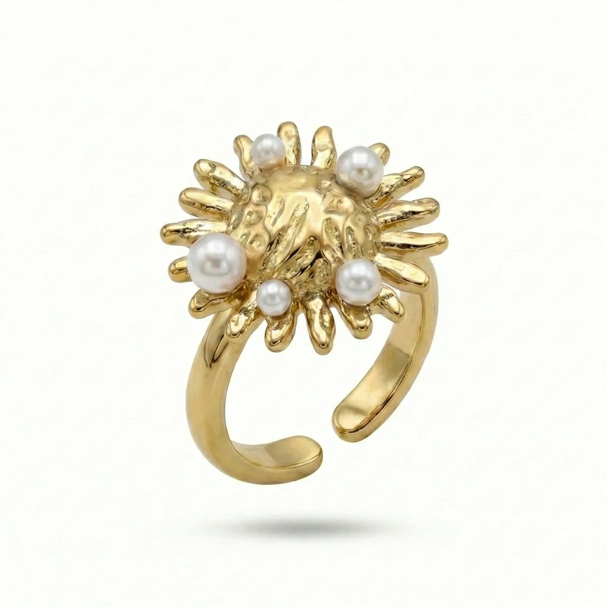 Sunburst Pearl Statement Ring - 18K Gold Plated Adjustable