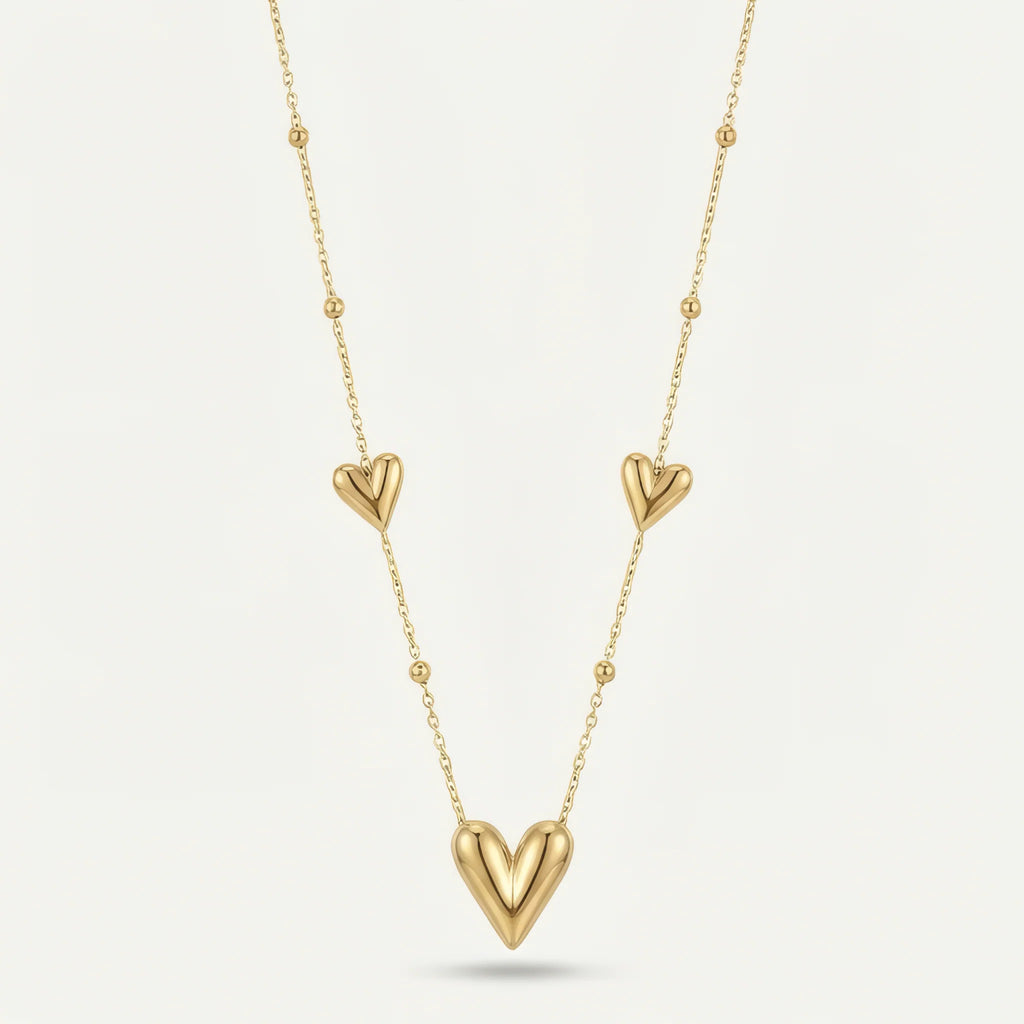 Triple Puff Heart Necklace – 18K Gold Plated