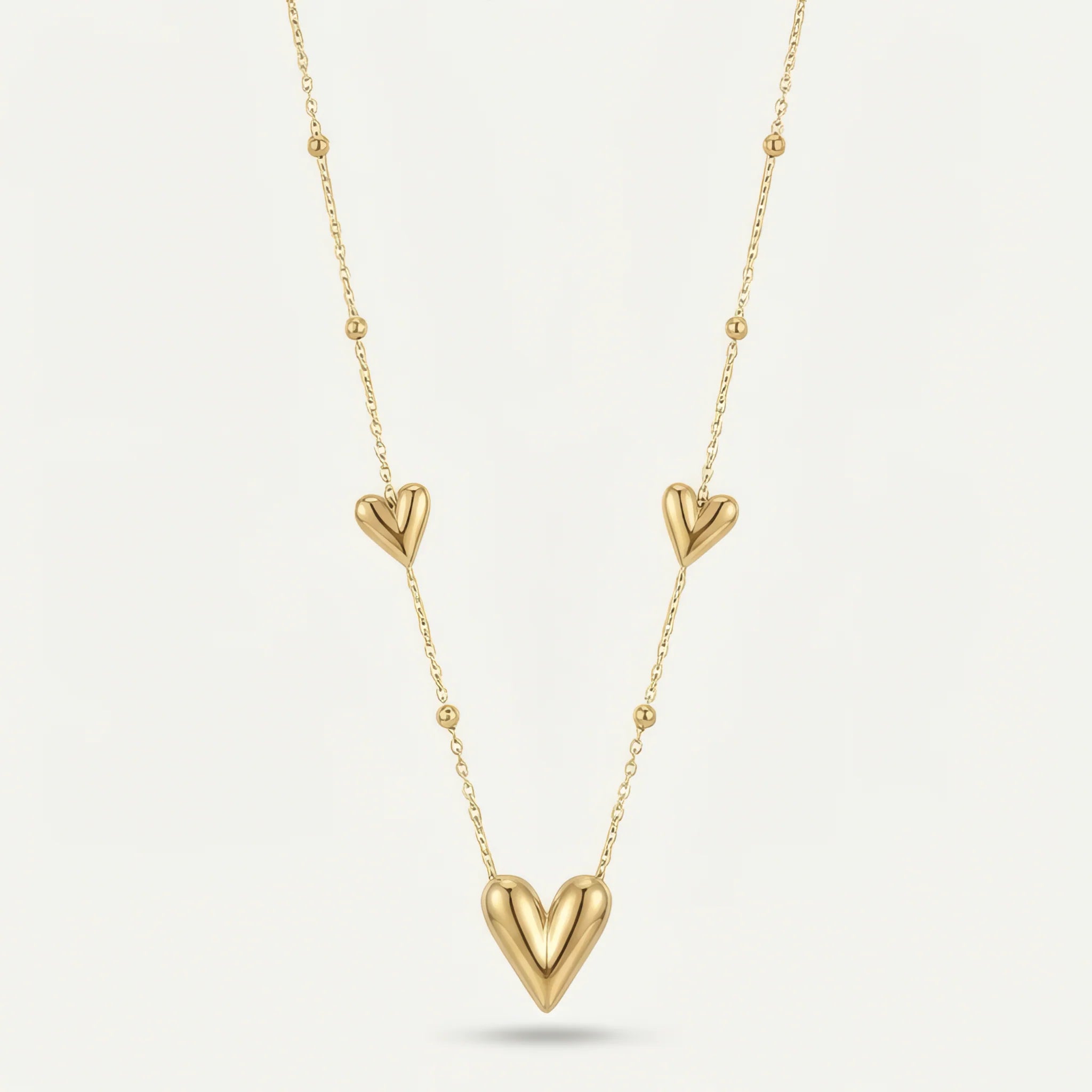 Triple Puff Heart Necklace – 18K Gold Plated