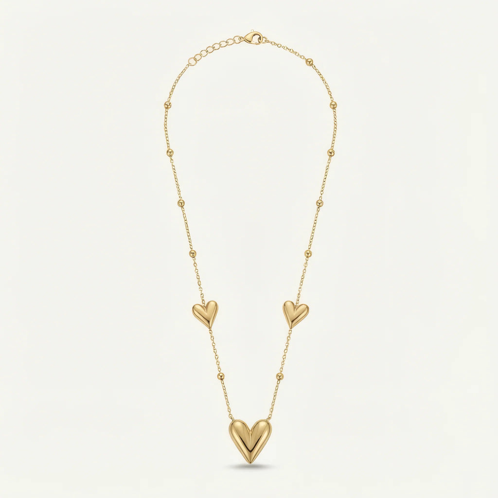 Triple Puff Heart Necklace – 18K Gold Plated