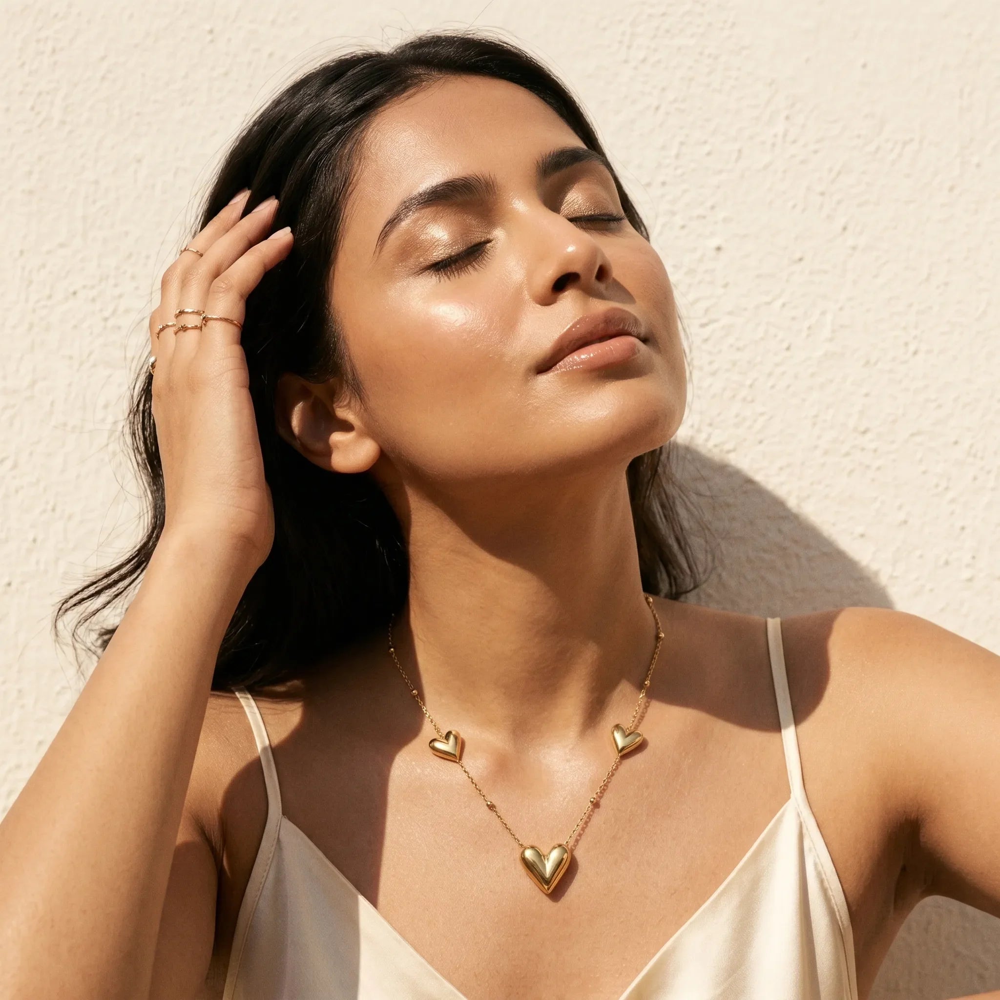 Triple Puff Heart Necklace – 18K Gold Plated