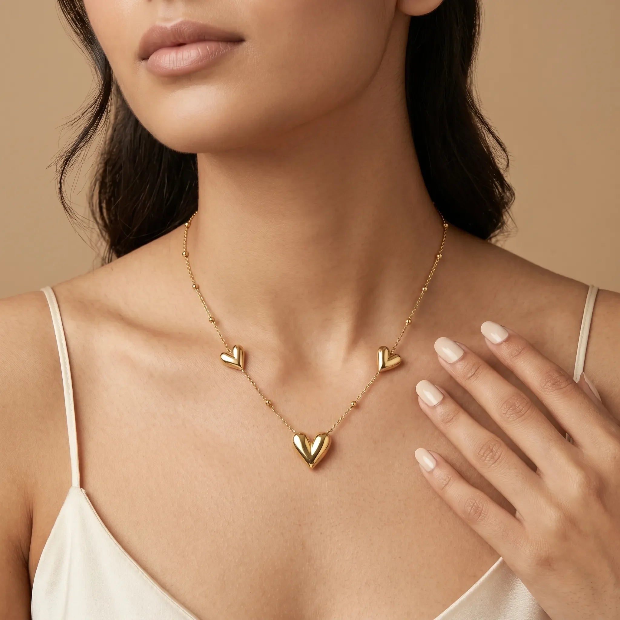 Triple Puff Heart Necklace – 18K Gold Plated